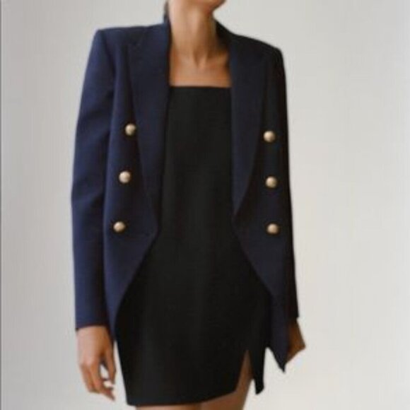 Zara Tailored Blazer with Buttons Navy Blue XS - Picture 8 of 16